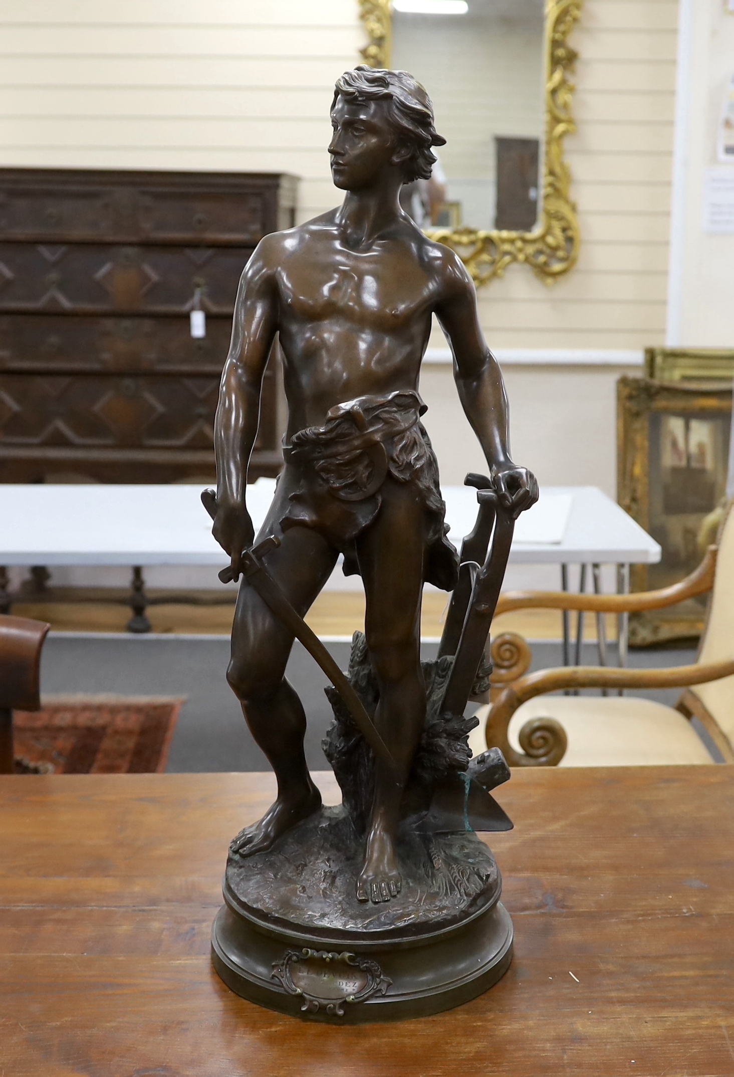 After Adrien Etienne Gaudez (French:1884-1902), bronze, 'Devoir', 76cm high